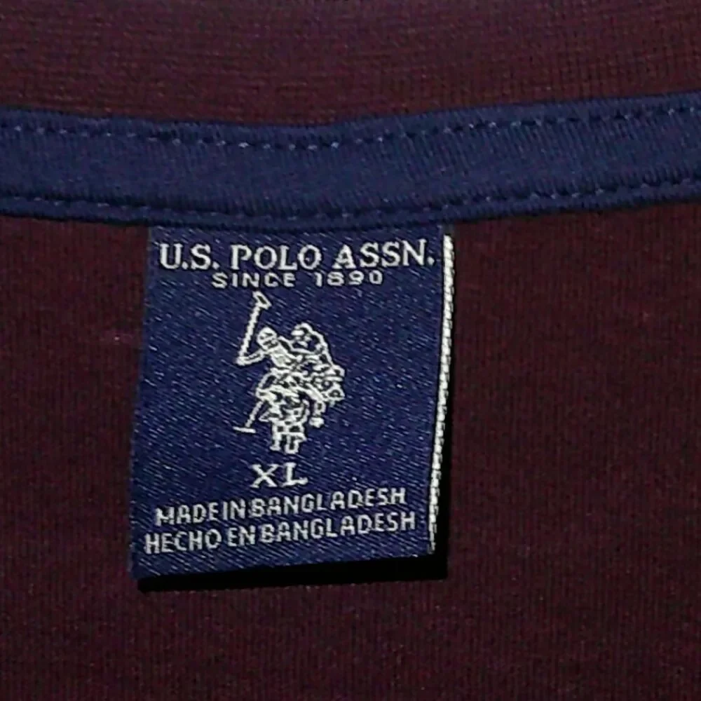 U.S. Polo Assn. Burgundy Long Sleeve‎ Shirt with Gray Stripe Casual Pullover XL